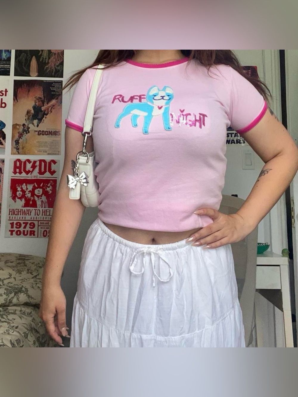 Baby Pink “Ruff Night” Graphic Baby T Shirt with Blue Dog Design